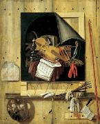 Cornelius Gijsbrechts Trompe l ail mit Atelierwand und Vanitasstillleben Spain oil painting artist